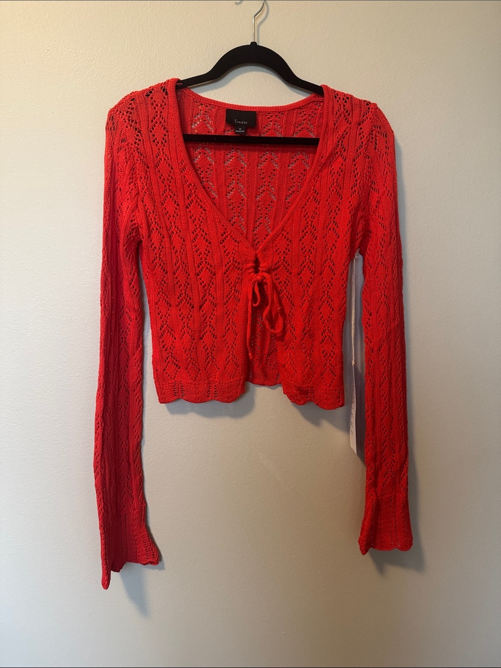 NWT Lumiere Red Knit Tie-Front Cardigan
